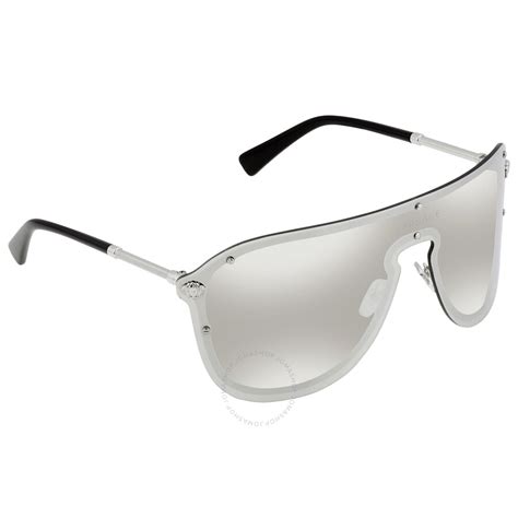 Versace Light Grey Mirror Silver Shield Unisex Sunglasses